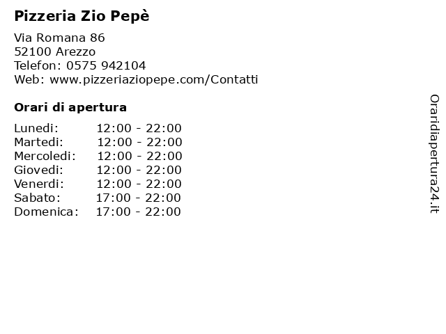 Orari di apertura Pizzeria Zio Pep Via Romana